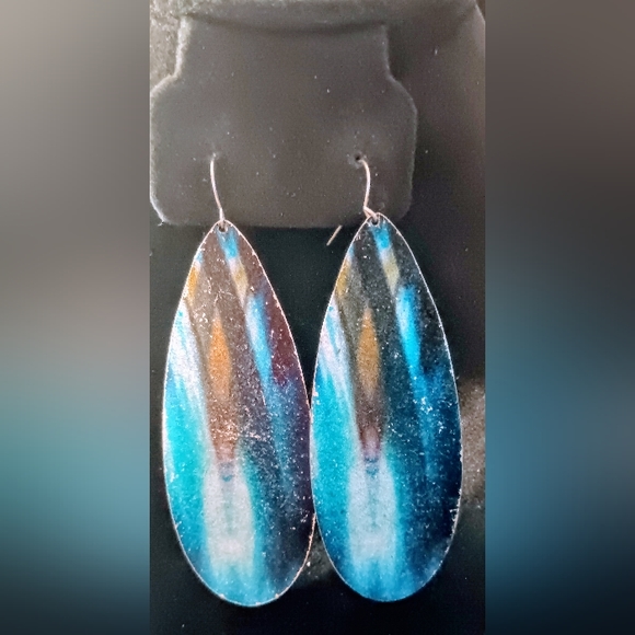 Muit-Color Big long 3.4 inch silver tone Earrings. - Picture 2 of 11